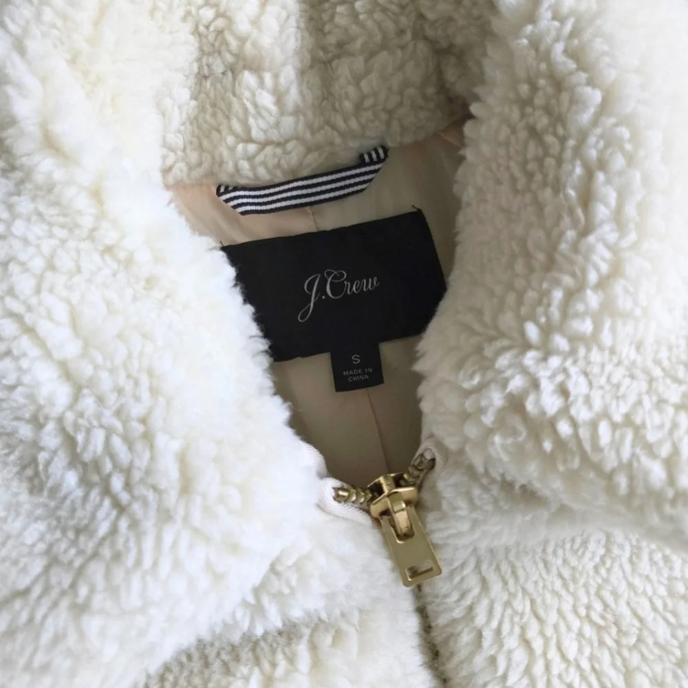 J. CREW Sherpa Bomber Jacket Teddy Plush Fleece Faux Fur Cream Small